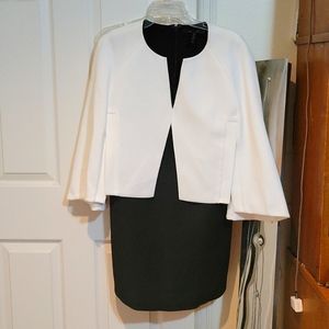 NWT BCBG Maxazria Crystal Black White color blocked cape dress